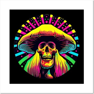 Dayglo Shroom Shaman Skull Tee Posters and Art